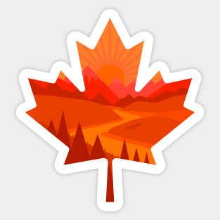 Canada in Fall – Great Outdoors Beautiful Landscape Orange Sunset Maple Leaf Sticker